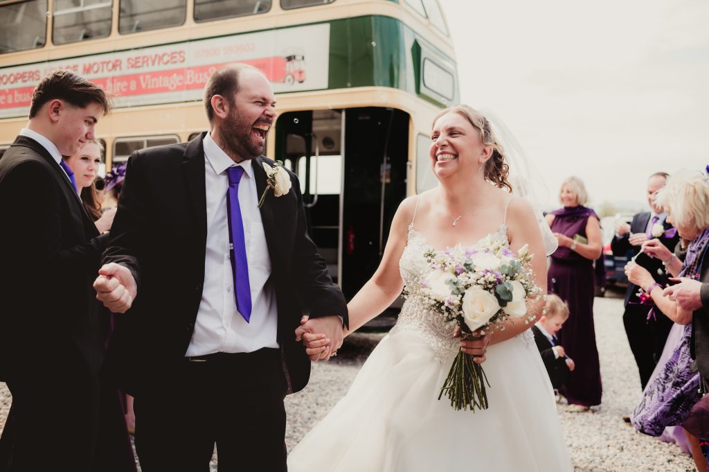 couple exits bus – bubble moment at Chambers Court.
