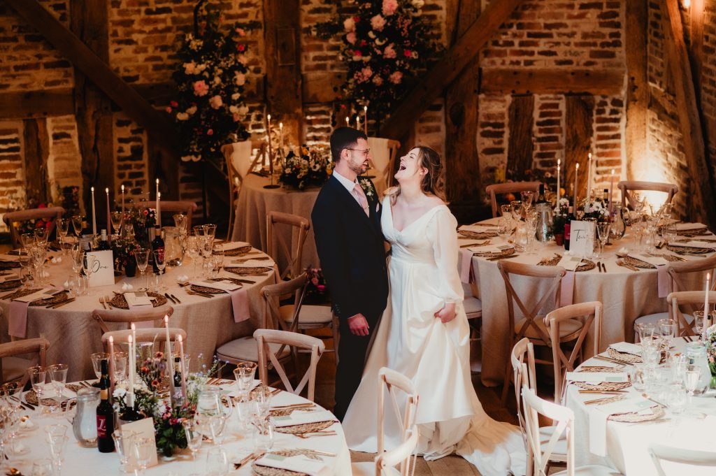 Bride and groom during the wedding breakfast at Barns & Yard