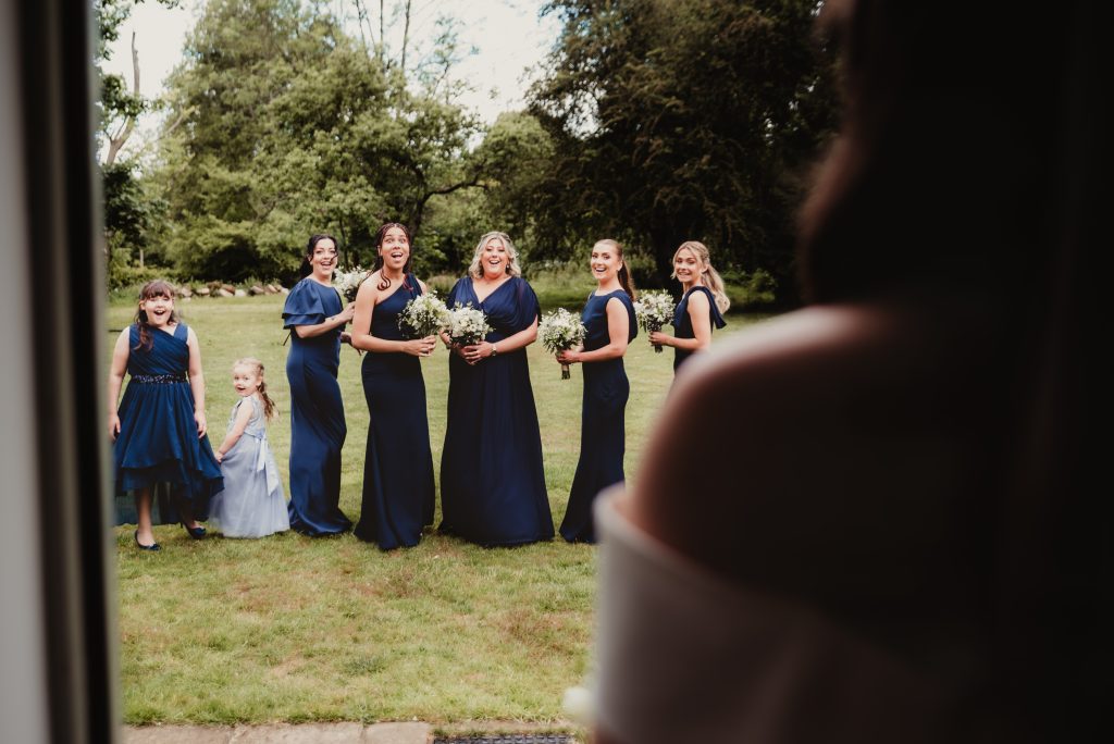 First look with bridesmaids gloucestershirewedding photography