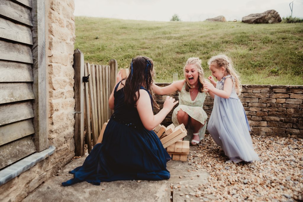 jenga garden game captured by Gloucestershire wedding photographer